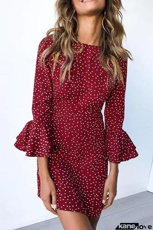 Dot Flare Sleeve Mini Dress