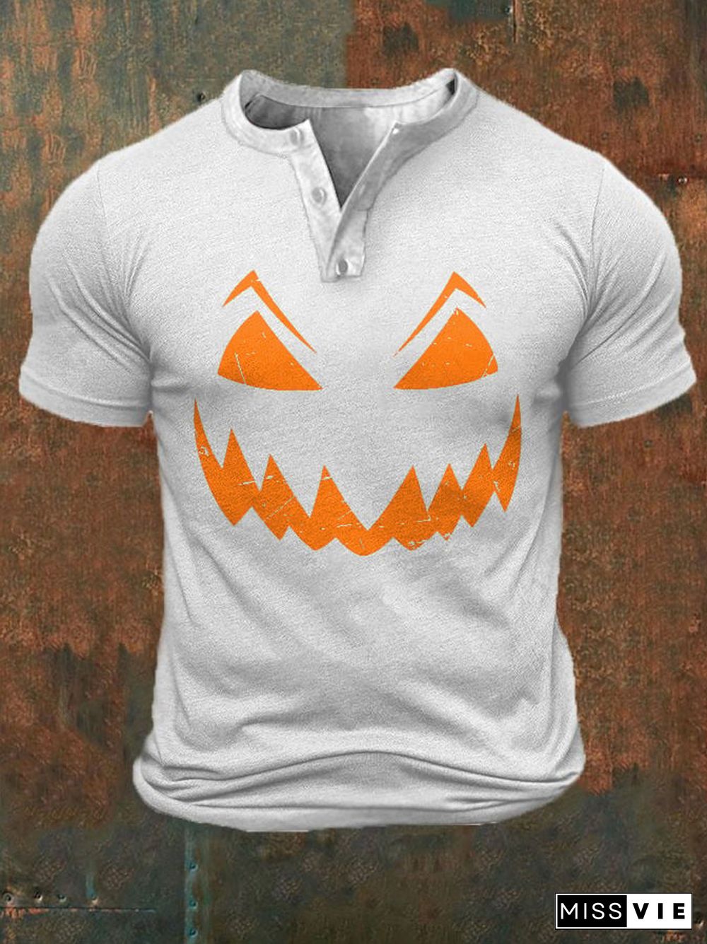 Men's Casual Halloween Printed Button Collar Polo Top