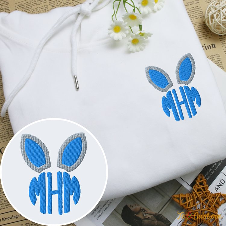 TOSCUSTOM™ Bunny Ears Embroidered Hoodie Easter Color Sweatshirt Gift