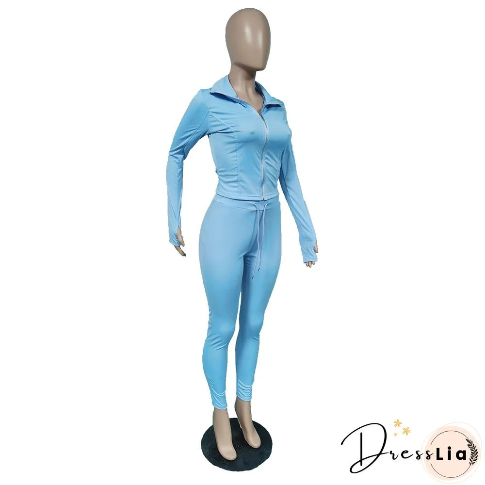 Sportswear Long Sleeve Jacket Pencil Pants Set