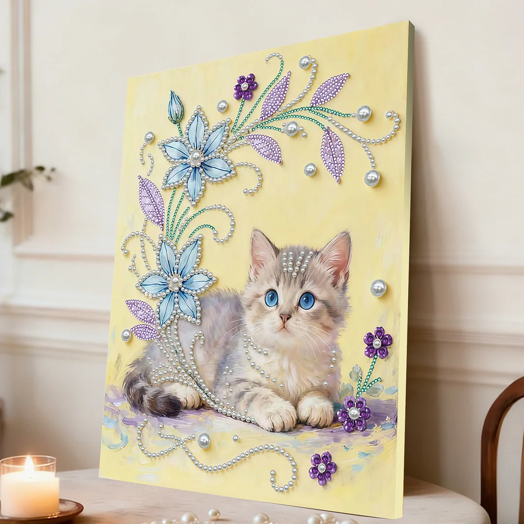 Kitten - DIY Pearl Diamond Art Kit With Frame 30*40cm