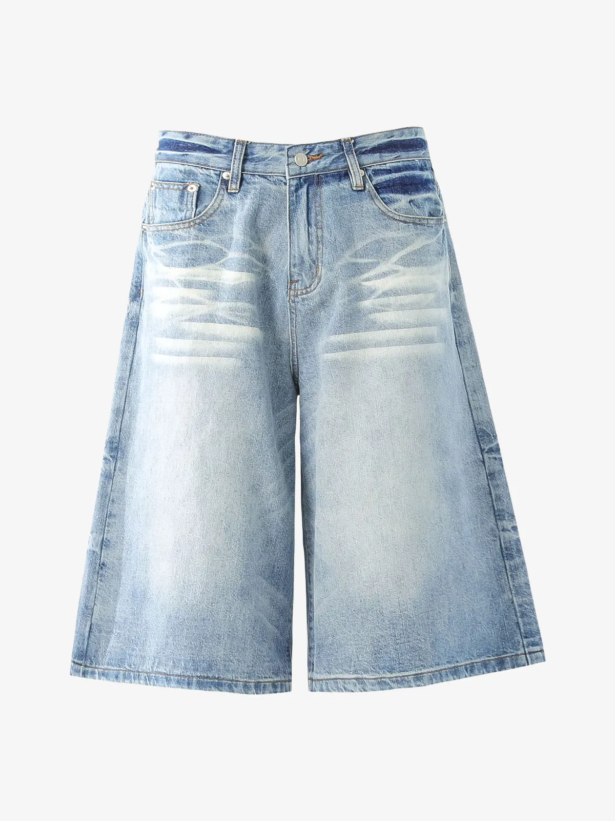 Light Blue Act Chic Vintage Washed Whiskered Longline Jorts Front