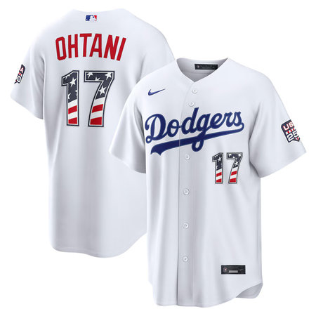 Men's Los Angeles Dodgers #17 Shohei Ohtani Nike White USA 250 Fourth of July Home Stadium Jersey