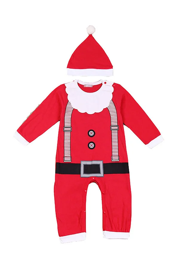 Cute Long Sleeve Christmas Infant Boys Santa Claus Costume Jumpsuit Red-elleschic