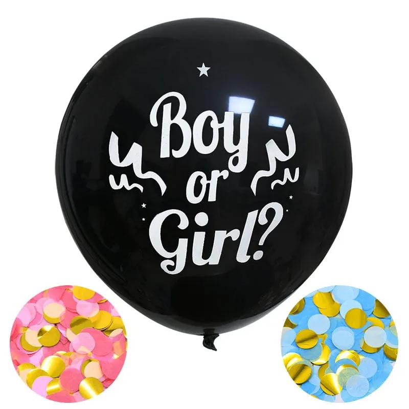 1Set 36 Giant Boy or Girl Black Latex Balloon Blue Pink Confetti Baby Shower Globos Gender Reveal Party Decoration Supplies
