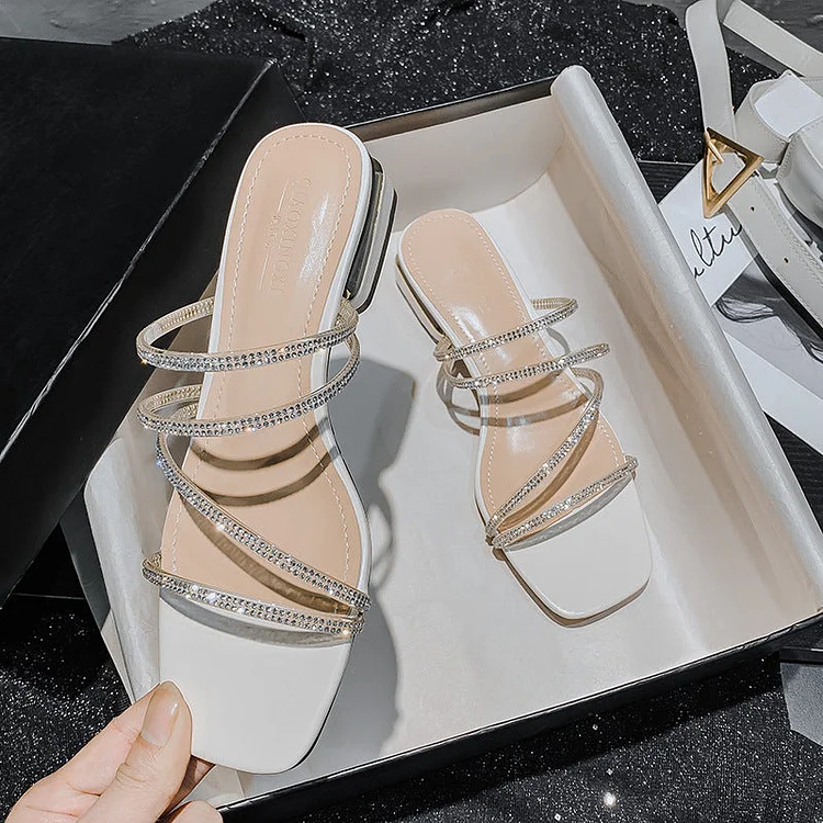 2022 New Luxury Rhinestone Women's Sandals Elegant Chunky High Heels Open Toe Brand Gladiator Sandals Summer Party Ball Shoes QueenFunky