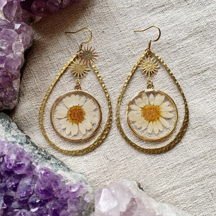 Vintage Sunflower Water Drop Earrings