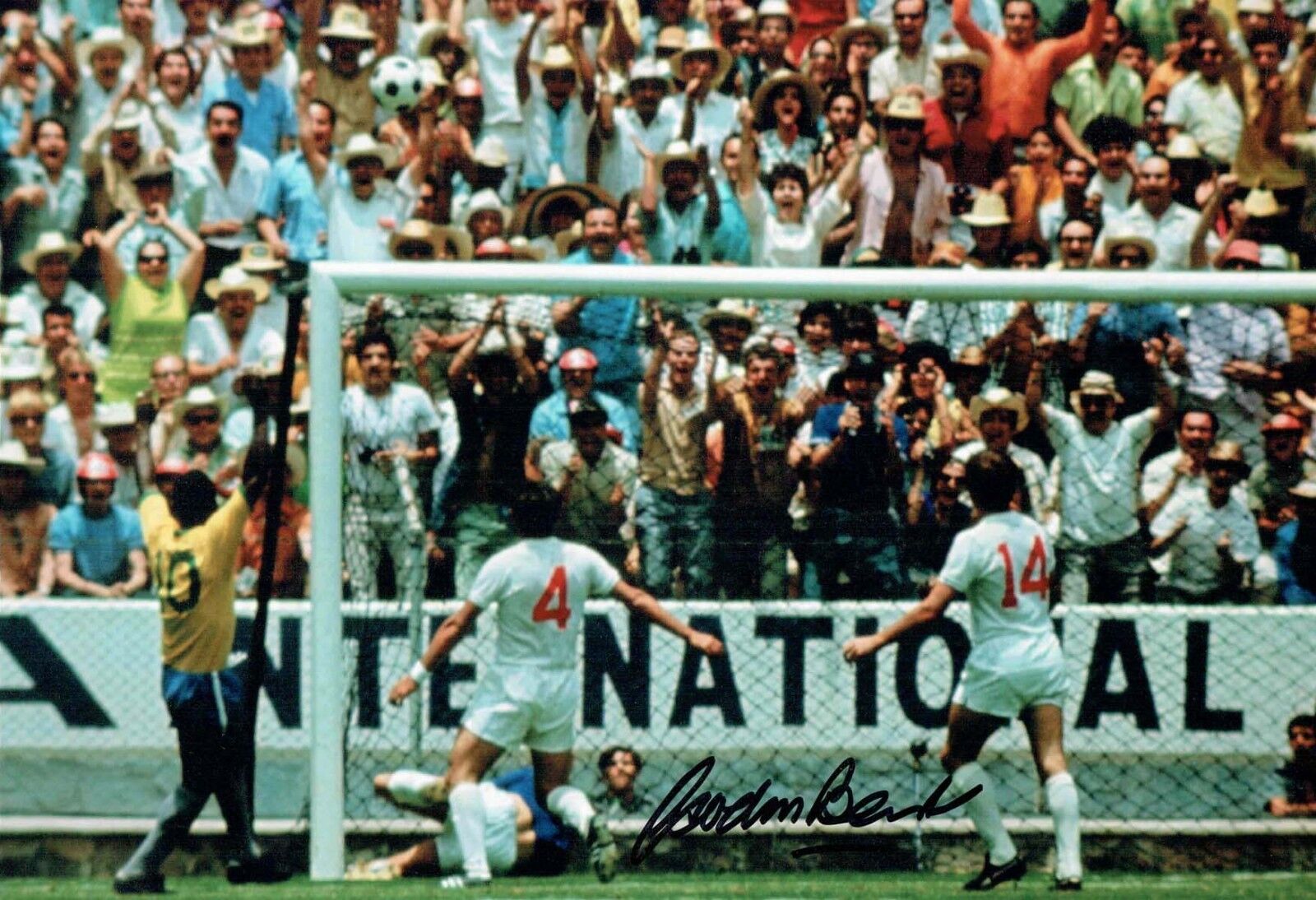 Gordon BANKS Signed Autograph 12x8 Pele Brazil Save England Photo Poster painting AFTAL COA