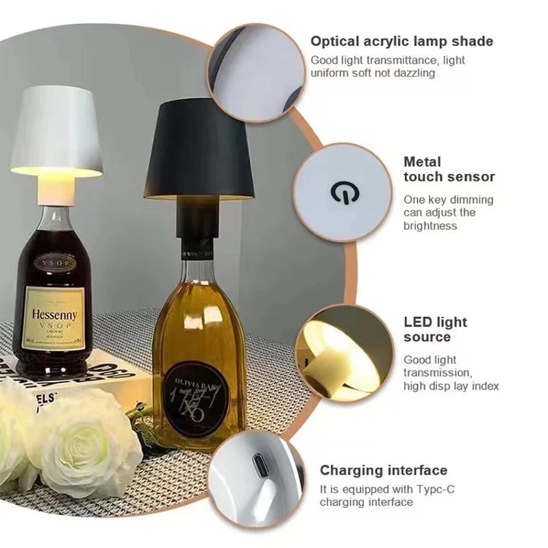 Wine Bottle Lamp Removable Disassembly Creative Table Lamp USB Charging Bar Clear Bar Wine Headlight High Foot Table Lamp