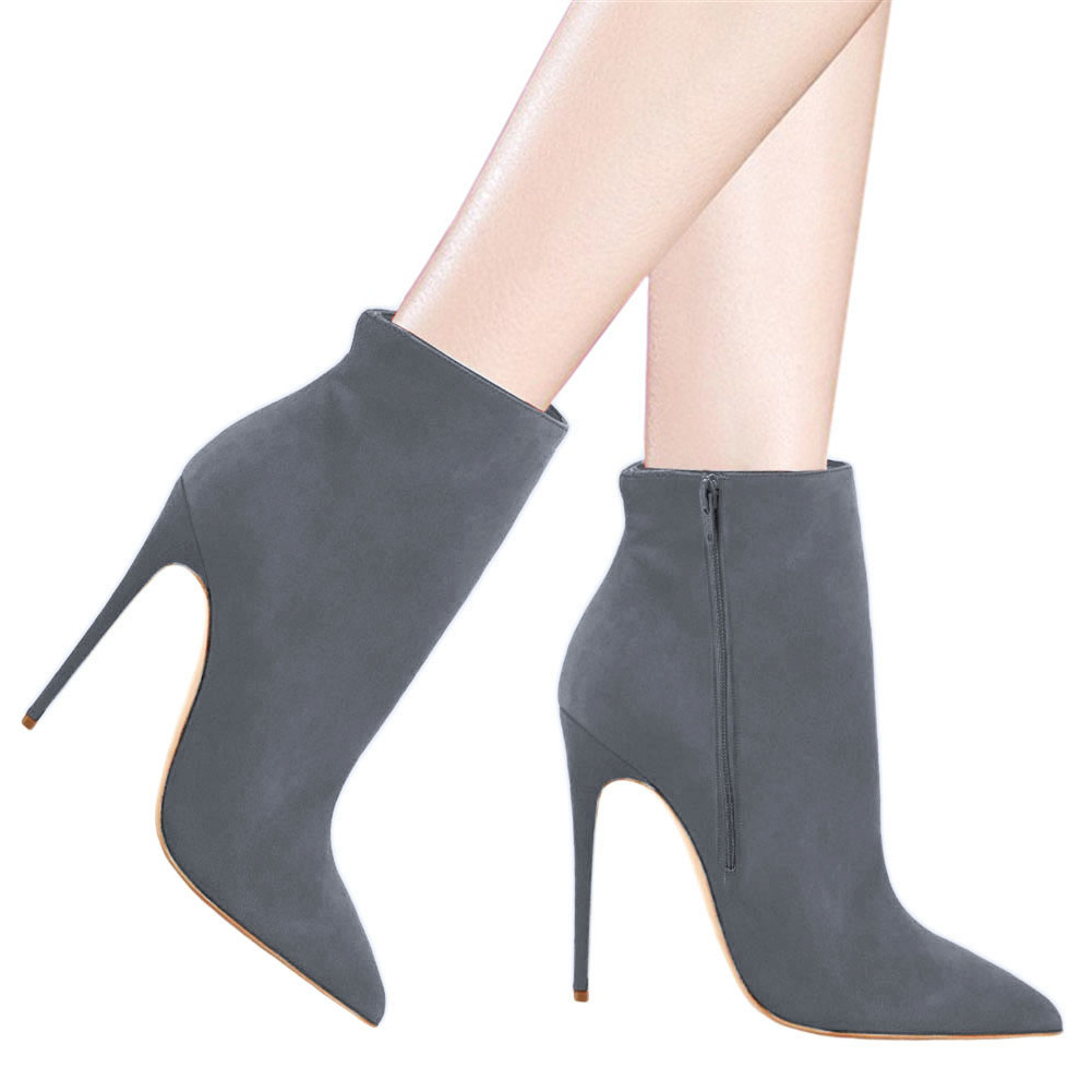 4.72" Women's Ankle Boots Closed Pointed Toe Stilettos Solid Color Suede Booties-vocosishoes
