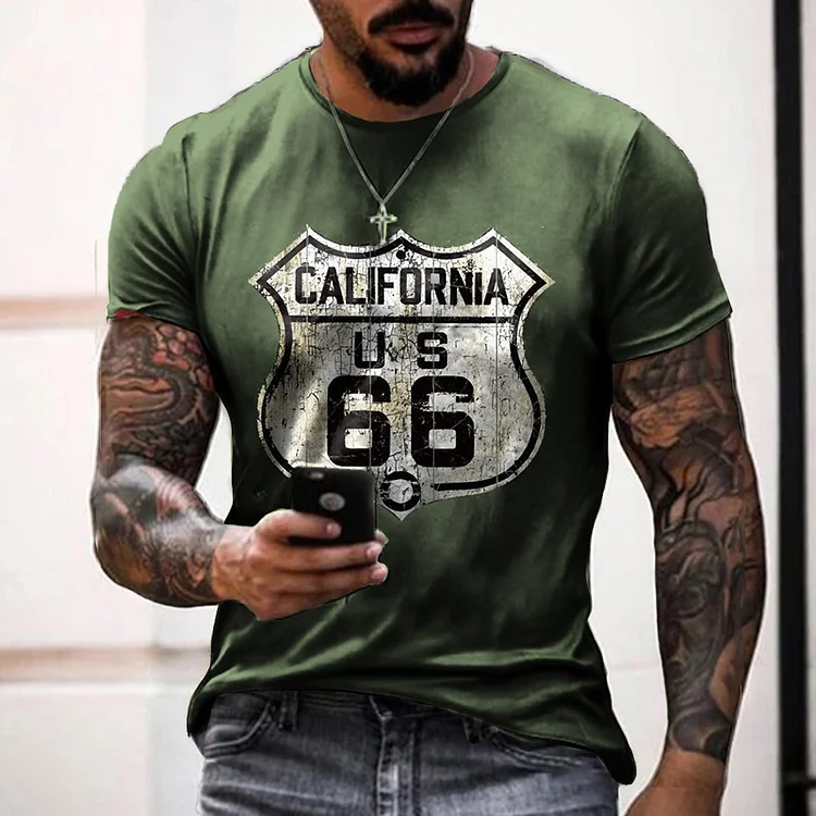 BrosWear Vintage California Route 66 Print T-Shirt