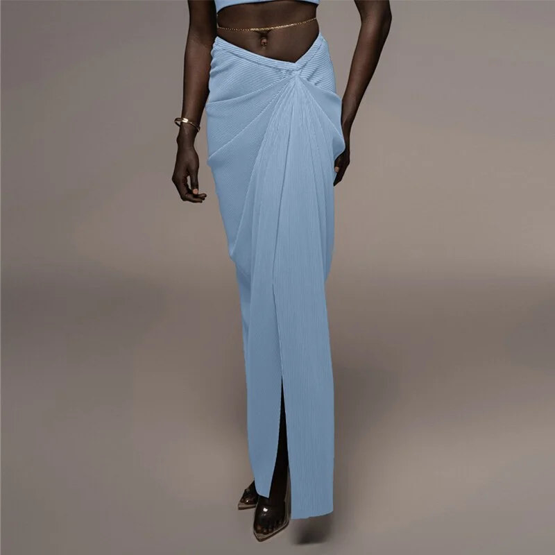 Wongn 2022 Women Ribbed Split Shirring Maxi Skirt Sexy Elegant Party Holiday Beach Streetwear Summer Wholesale Dropship Item
