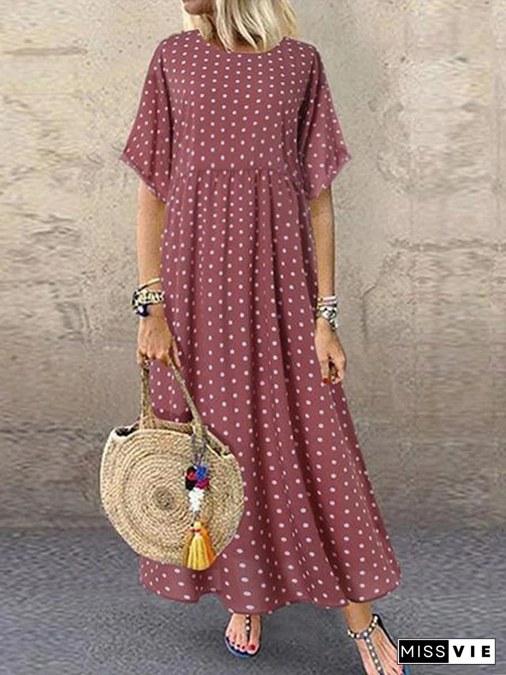 Daily Printed Short-Sleeve Maxi Dress