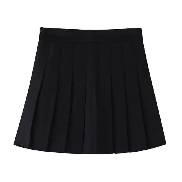 Pleated Plain High Mini Skirt Waist A-Line