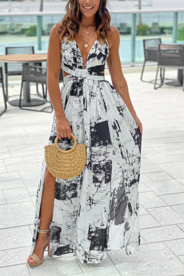 Off-White Multi Colored Buta Print Maxi Dress With Round Neck & Detailed Sleeves main image 0