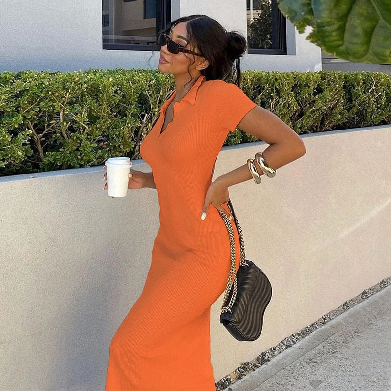 Cryptographic Sexy Backless Cut Out Tie Up Women Midi Dress Autumn 2021 Short Sleeve Turn-down Collar Elegant Dresses Knitted