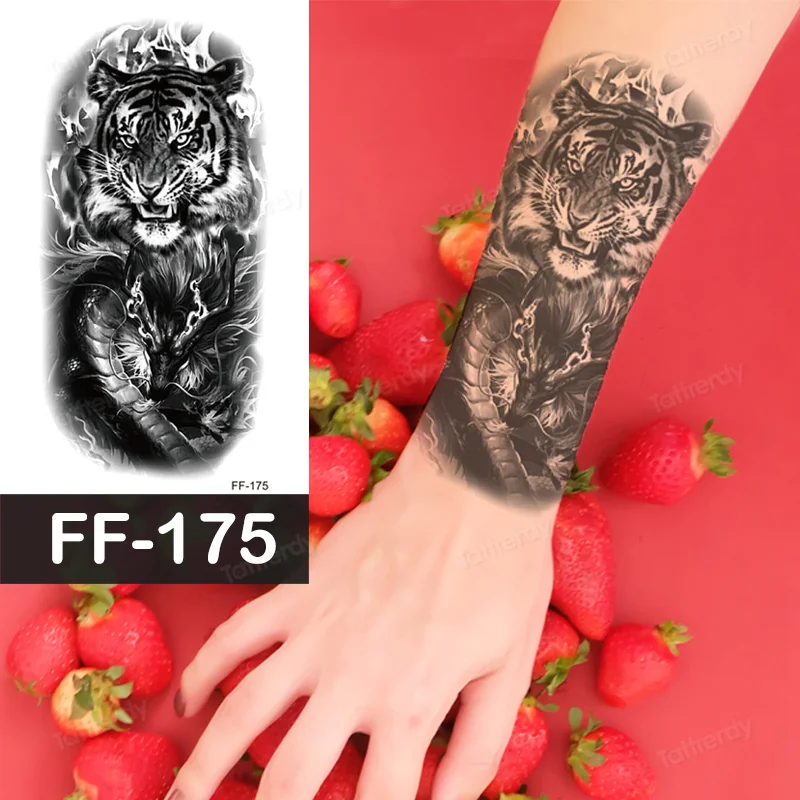 Sdrawing Animal Temporary Tattoo Sticker Black Lion King Wolf Tiger Men Body Art Painting Tattoo Fake Water Transfer Sexy Women