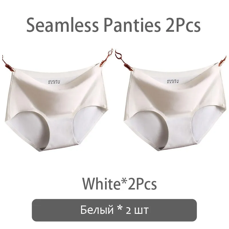 FINETOO Seamless Panties Women Ice Silk Underwear M-2XL Soft Female Underpants Big Size Seamless Underwear 2Pcs/set Girls Briefs