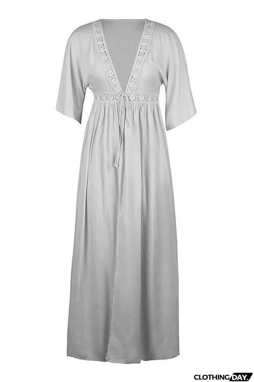 Crochet Lace Insert Long Cardigan