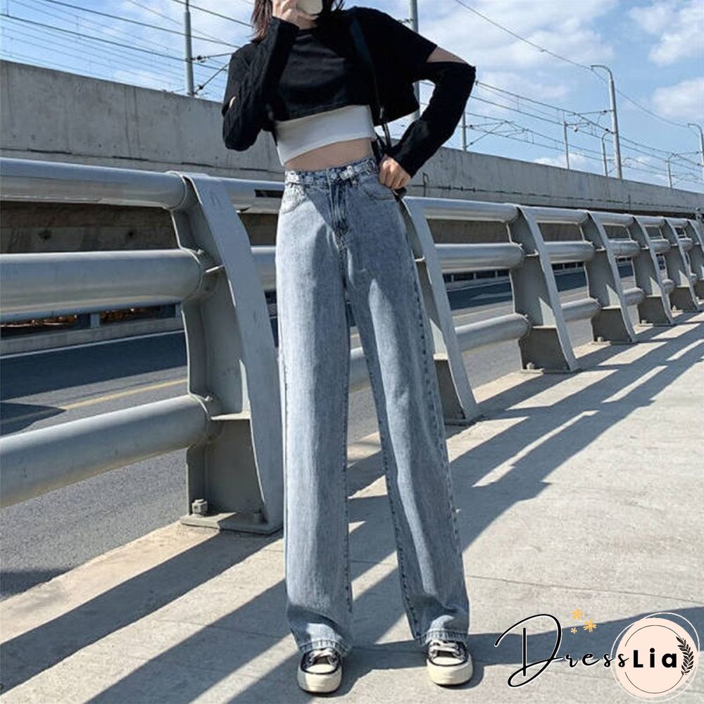 Woman Jeans High Waist Clothes Wide Leg Denim Clothing Blue Streetwear Vintage Quality Fashion Harajuku Straight Pants