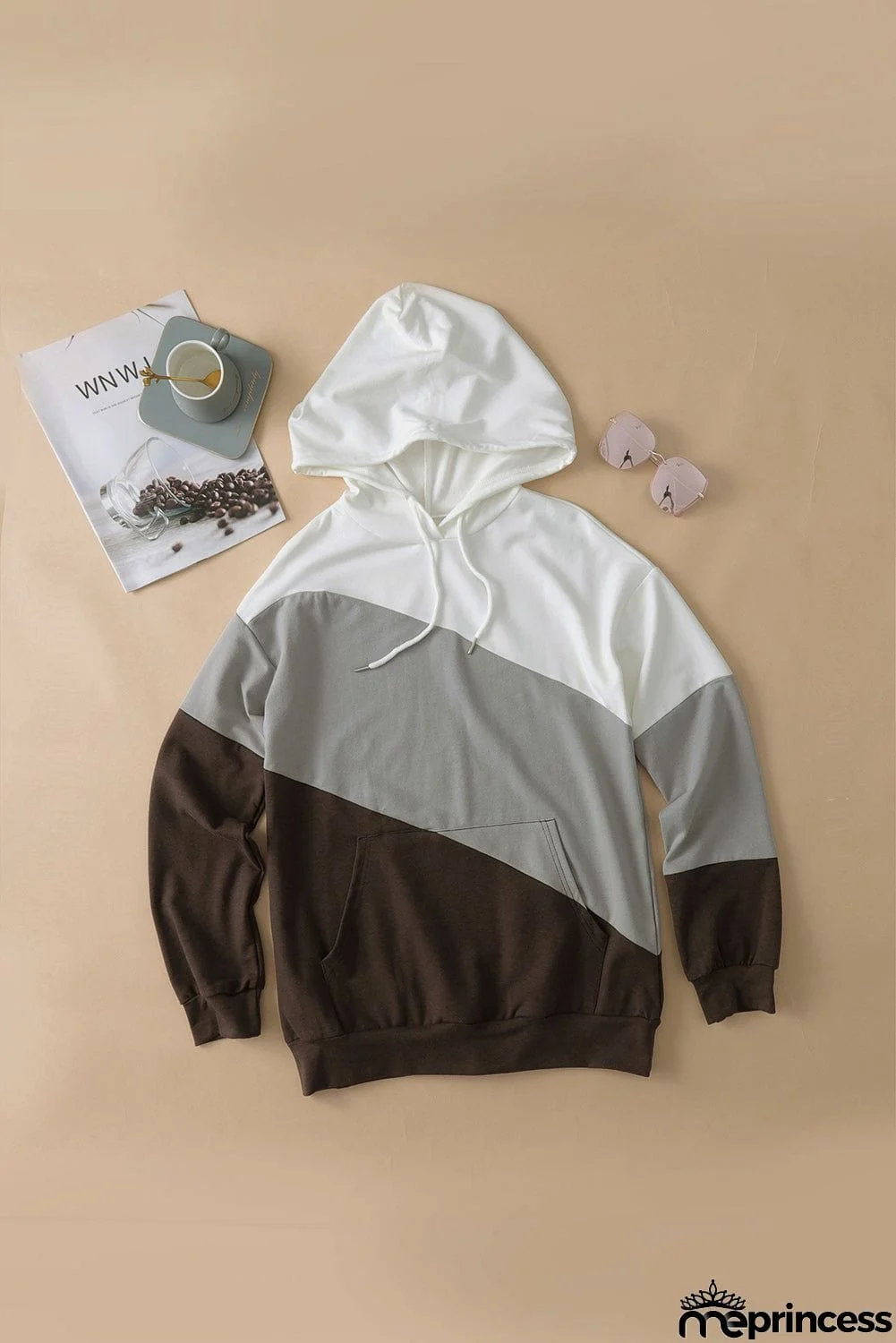 Women's Casual Gray Colorblock Drawstring Hoodie