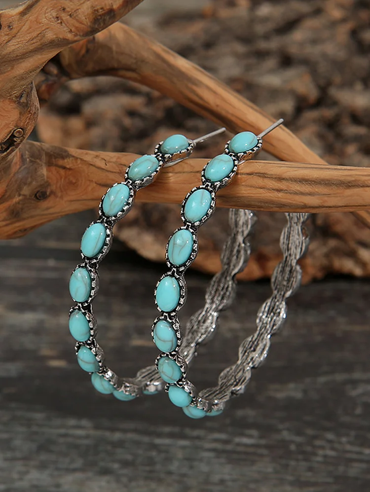 Retro Turquoise Cuff Hoop Earrings