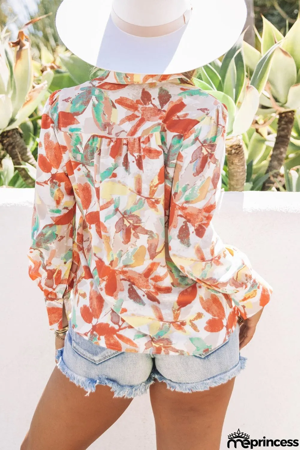 Floral Print Wrap Long Sleeve Blouse