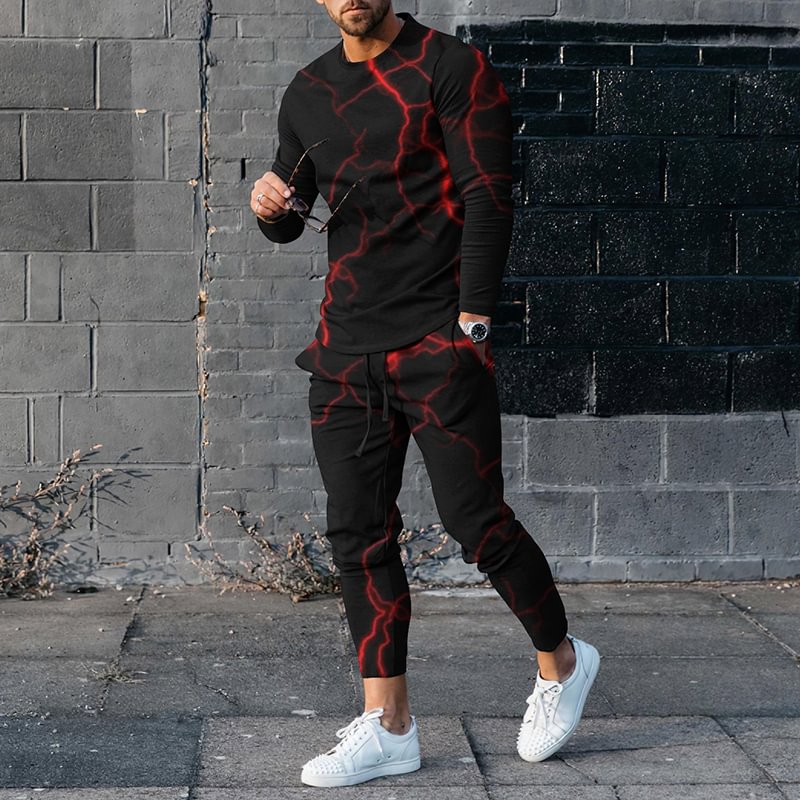 Fashion Men's Casual Long Sleeve  T-Shirt  And Pants Co-Ord