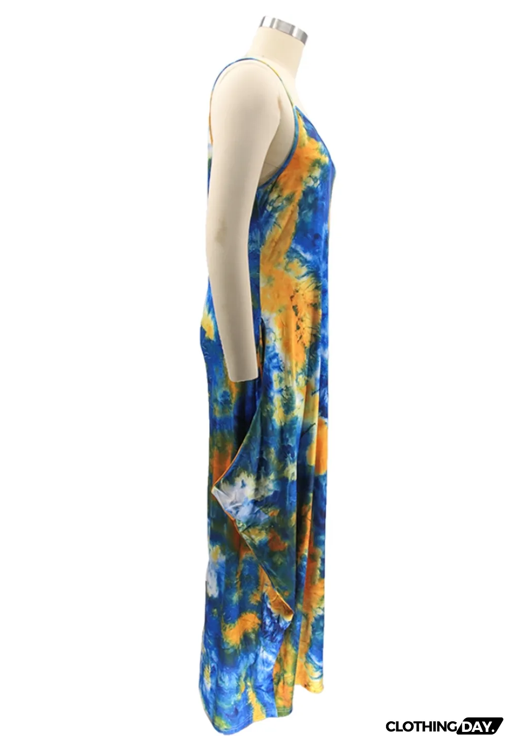 Summer Casual Plus Size Tie Dye Strap Loose Long Dress
