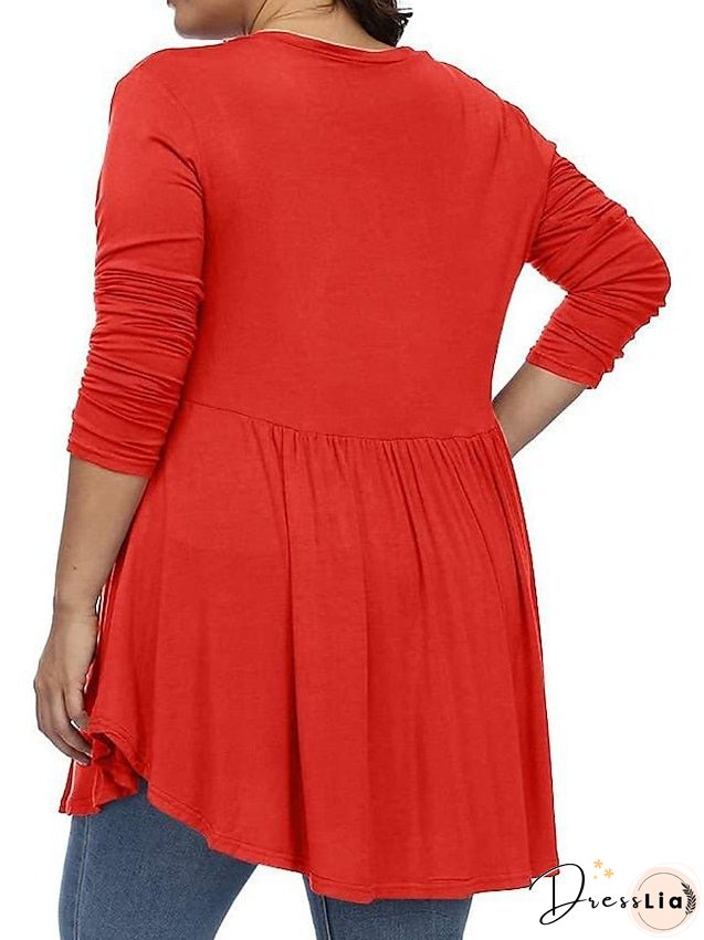 T shirt Tee Light Blue claret Deep Purple Plain Button Flowing tunic Long Sleeve Daily Weekend Basic V Neck Long Plus Size L for Women