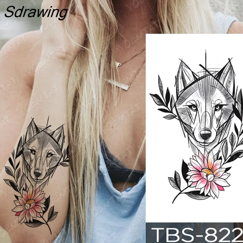 Sdrawing Temporary Tattoo Sticker forest eagle wolf butterfly Flash Tattoos Gothic Y2K Body Art Arm Fake Tatoo Men Women