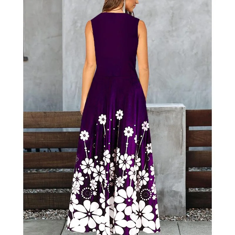 Printed sleeveless fashion round neck dress