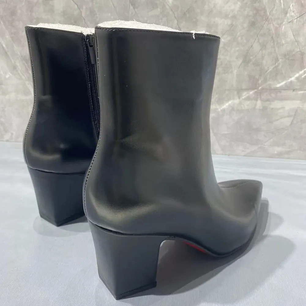 Gentleman's Block Heel Chelsea Black Pointed Toe Rock Style Party Prom Dress Wedding Red Bottom Boots-vocosishoes