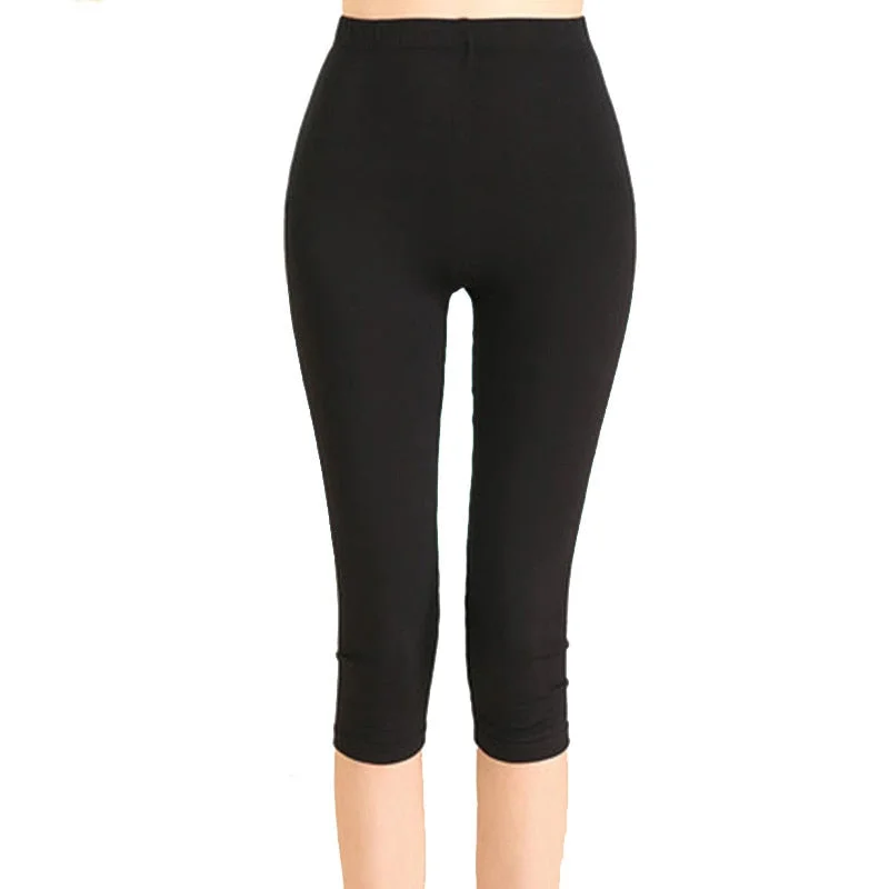 CUHAKCI Workout Women Leggings Summer Balck Jegging High Waist Elastic Capri Fitness Legging Mujer Solid