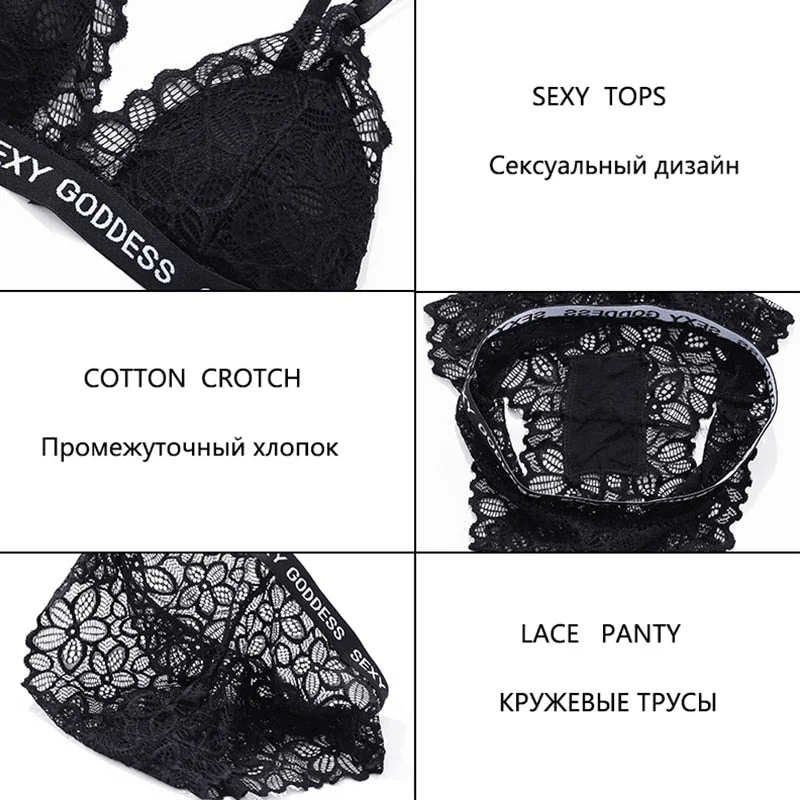 Lace Bra Set Sexy Women Tank Crop Top Panties Suit Backless Female Underwear Woman's Bralette Floral Lingerie Brassiere for Girl
