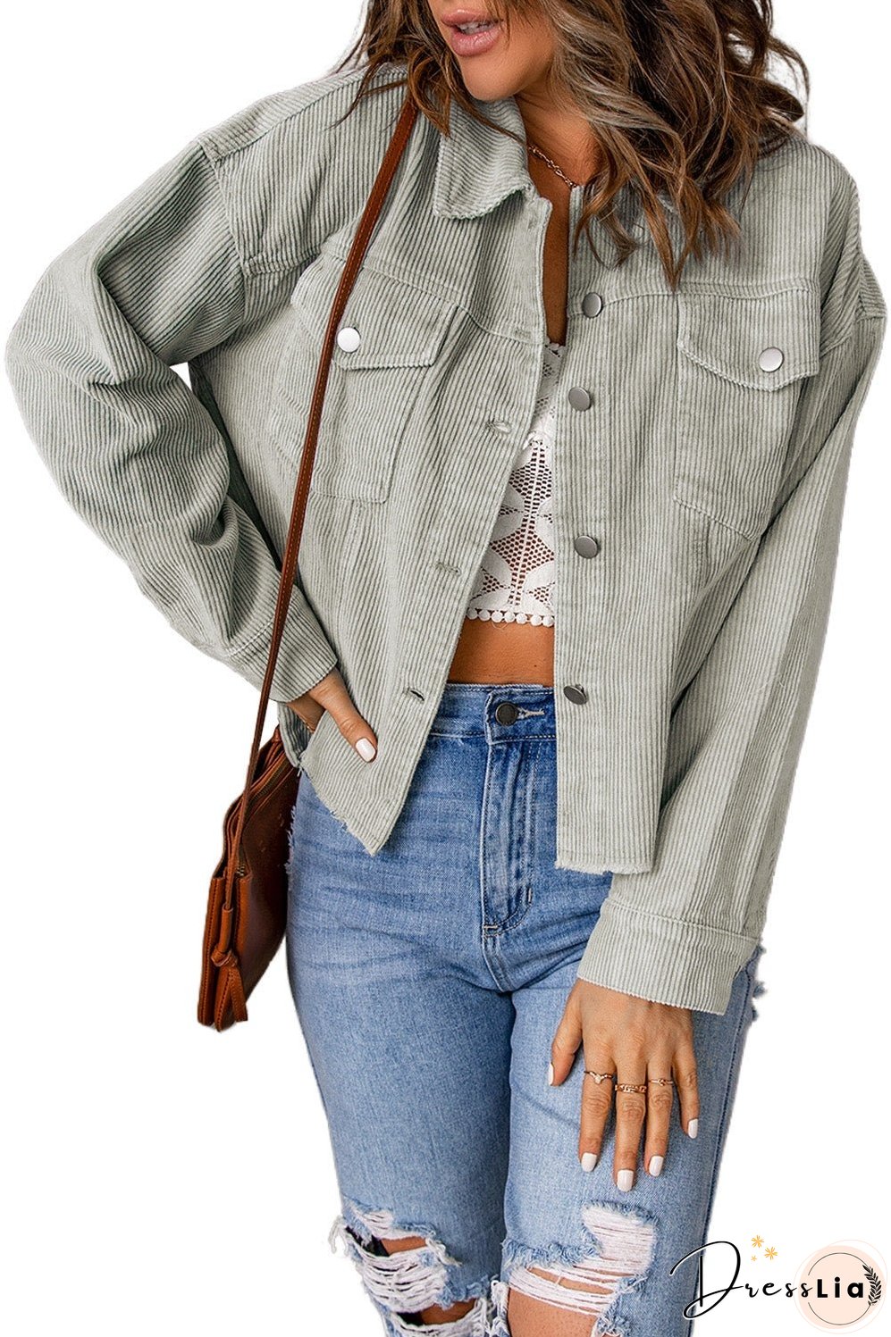 Double Take Raw Hem Button Down Corduroy Jacket with Pockets