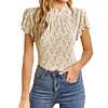 Gioiacombo&trade; Top a maniche corte con maniche a foglia di loto floreale