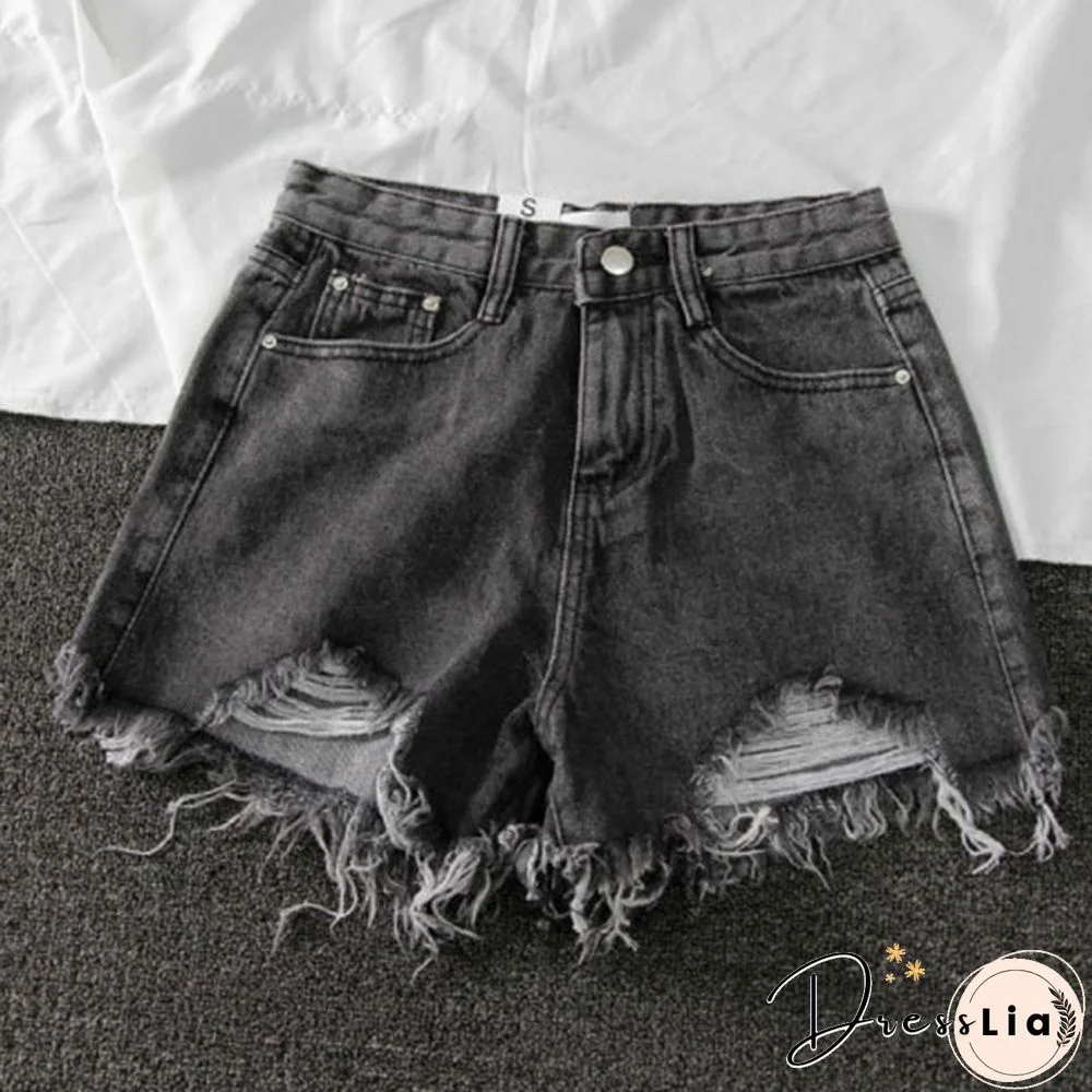 High waist denim shorts women summer new style ripped wide leg shorts with raw edges