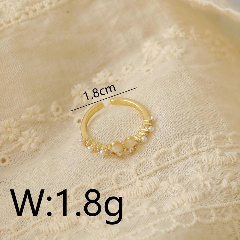 Copper 18K Gold Plated White Gold Plated Cute Beach Commute Inlay Heart Shape Butterfly Artificial Pearls Opal Zircon Open Rings