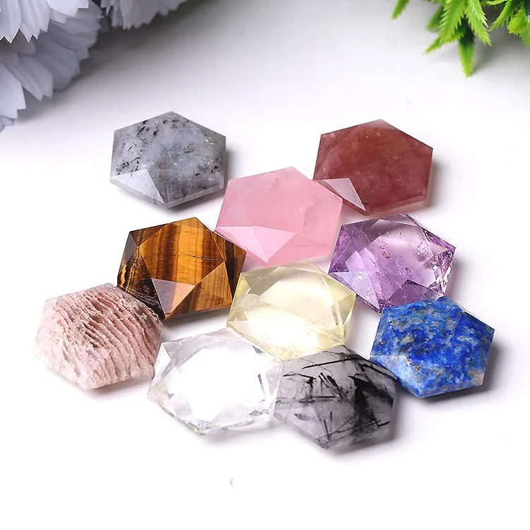 1 Crystal Hexagon Pocket Stone for Pendant for DIY