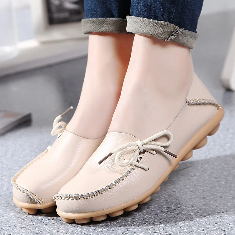 Genuine Leather Women Flats Ballerina Shoes Women Moccasins Nurse Shoes Lace Up Women Shoe shopify Stunahome.com