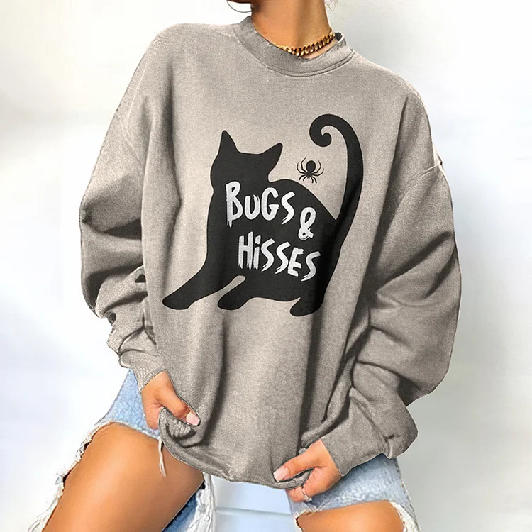 Vefave Bugs & Hisses Cat Print Sweatshirt