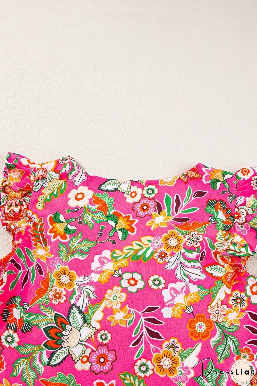 Rose Floral V Neck Ruffle Tank Top