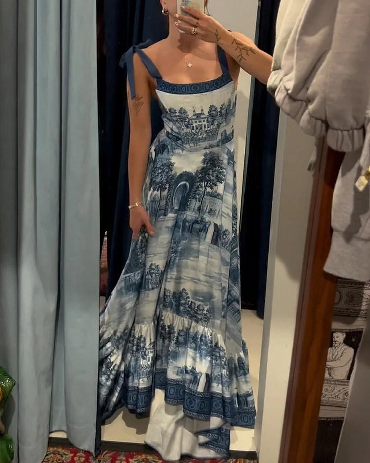 Sleeveless printed waist dress