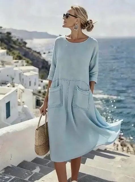 Women's Casual Solid Color Dress With Large Pockets
