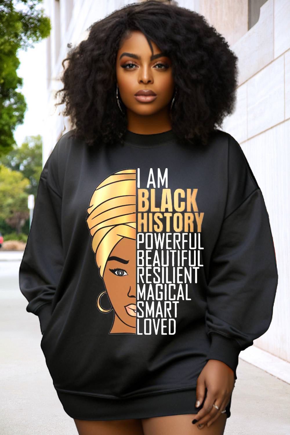 Design Plus Size African Daily Mini Dresses Casual Black Letter Spring Summer Long Sleeve Knitted Sweatshirts[Pre-Order]