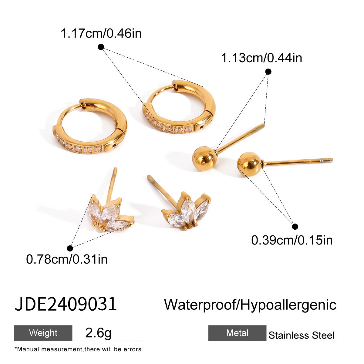 Jie Ding Three Pairs Of Stainless Steel Zircon Earrings Niche Pearl Earrings Titanium Steel Earrings