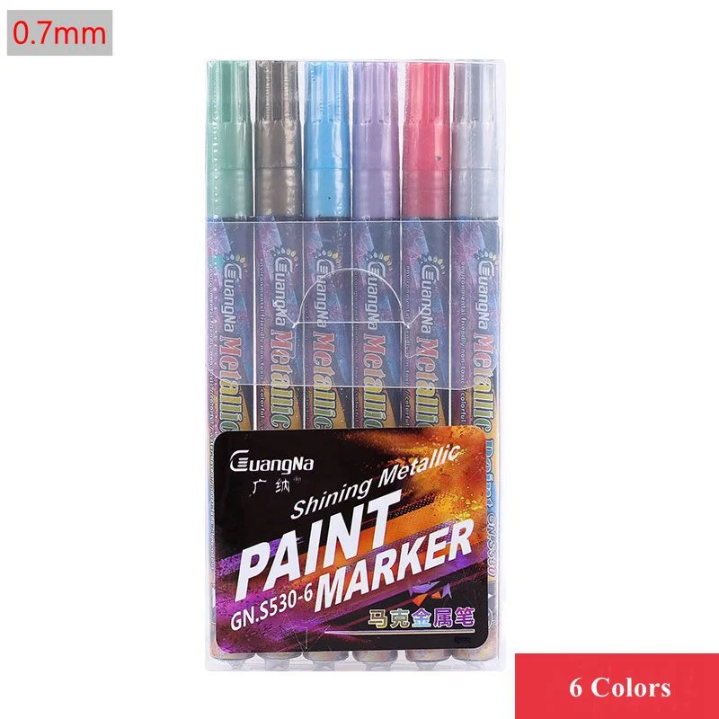 6/24 Colors Acrylic Metallic Marker Pens Extra Fine Point Paint Pen Art Permanent Markers Painting for Cards Signature Lettering