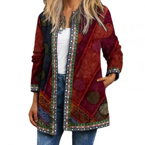 Autumn Women Jackets Female Cardigan Loose Streetwear Women Coat Ethnic Pocket Vintage Anti-shrinking Women Coat Loose Outerwear
