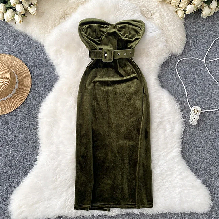 Flaxmaker Green Bandeau Velvet dress